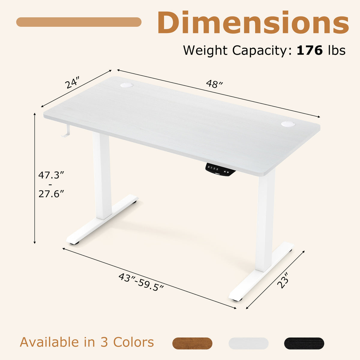 Electric Standing Desk Height Adjustable 3 Memory - Small White