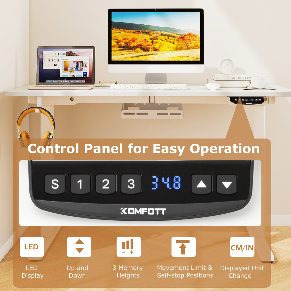 Electric Standing Desk Height Adjustable 3 Memory - Small White