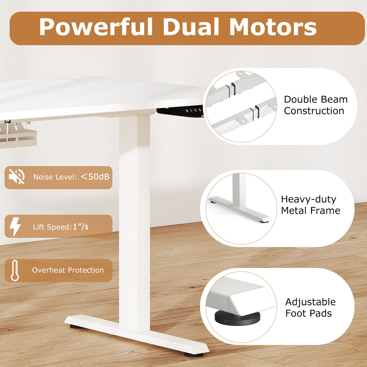 Electric Standing Desk Height Adjustable 3 Memory - Small White