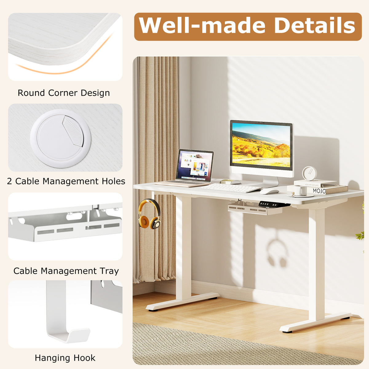 Electric Standing Desk Height Adjustable 3 Memory - Small White