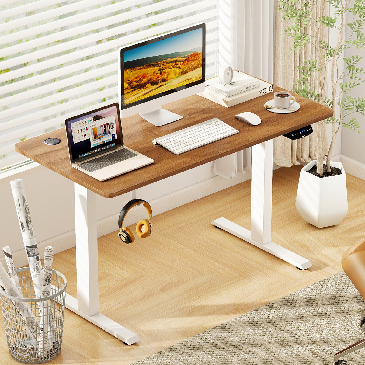 Electric Standing Desk Height Adjustable 3 Memory - Walnut, Small