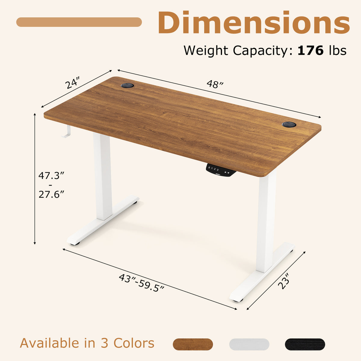 Electric Standing Desk Height Adjustable 3 Memory - Walnut, Small