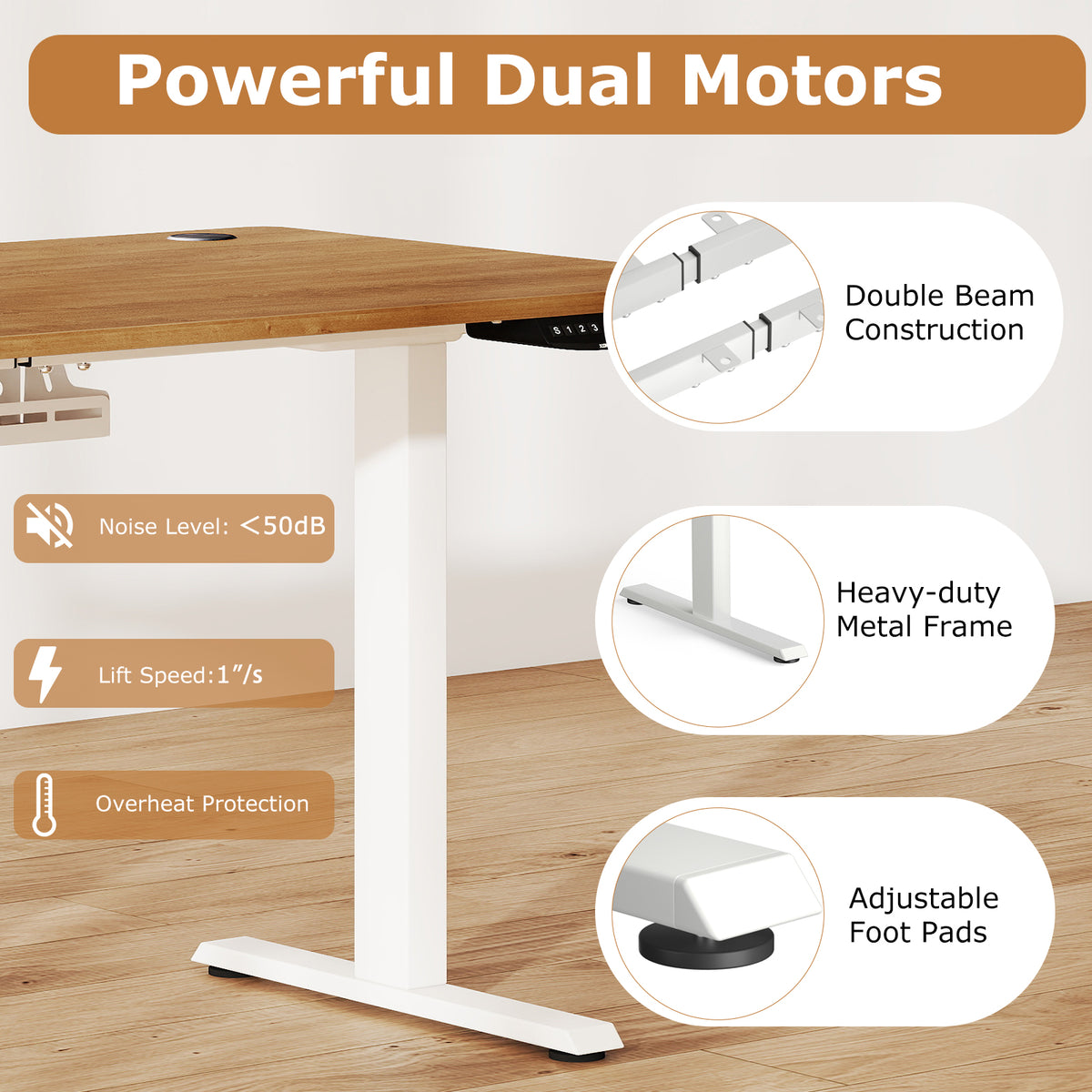Electric Standing Desk Height Adjustable 3 Memory - Walnut, Small