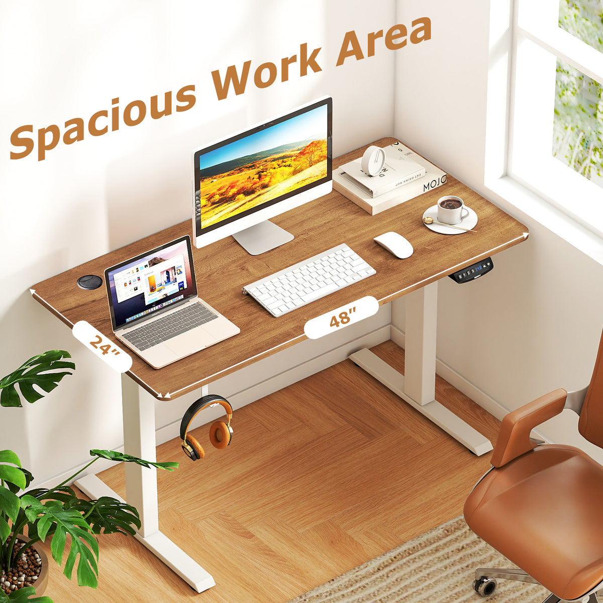 Electric Standing Desk Height Adjustable 3 Memory - Walnut, Small