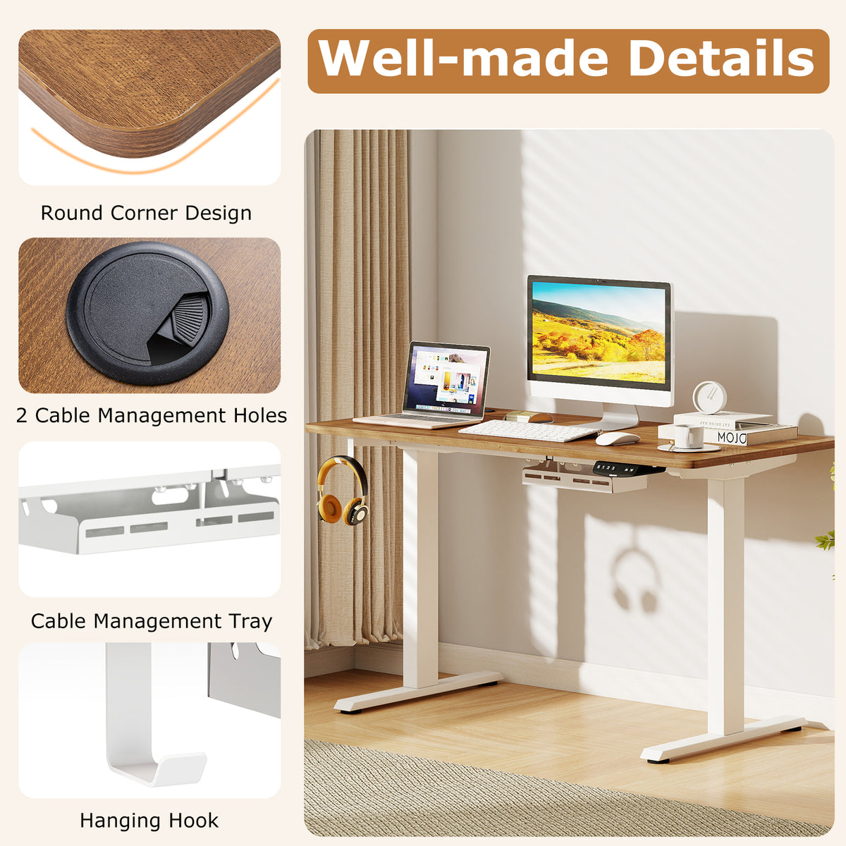 Electric Standing Desk Height Adjustable 3 Memory - Walnut, Small