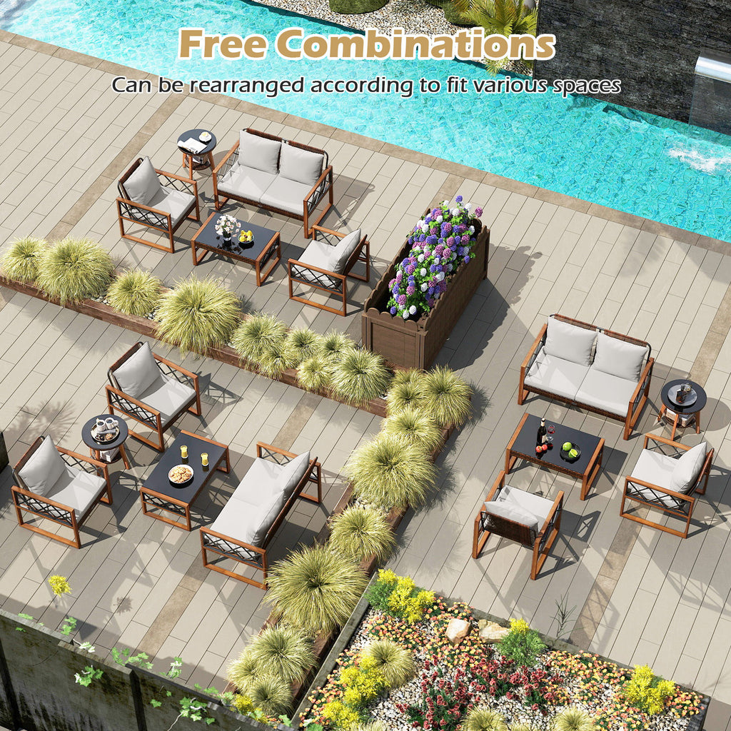 5 Pieces PE Wicker Patio Furniture Set with Acacia Wood Frame