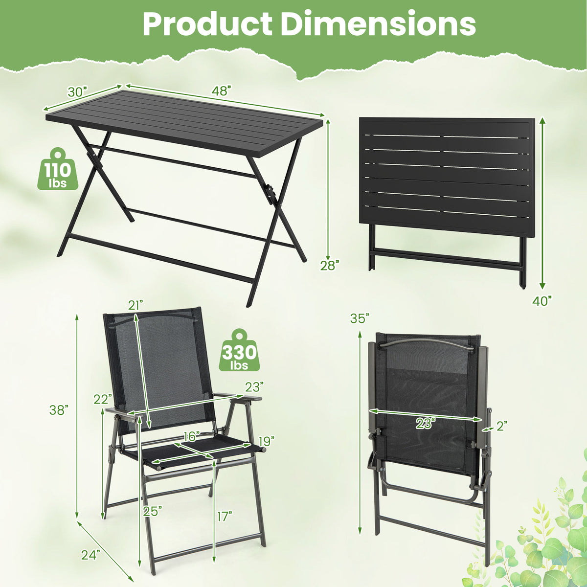 5-Piece Foldable Outdoor Dining Set with Table & Chairs