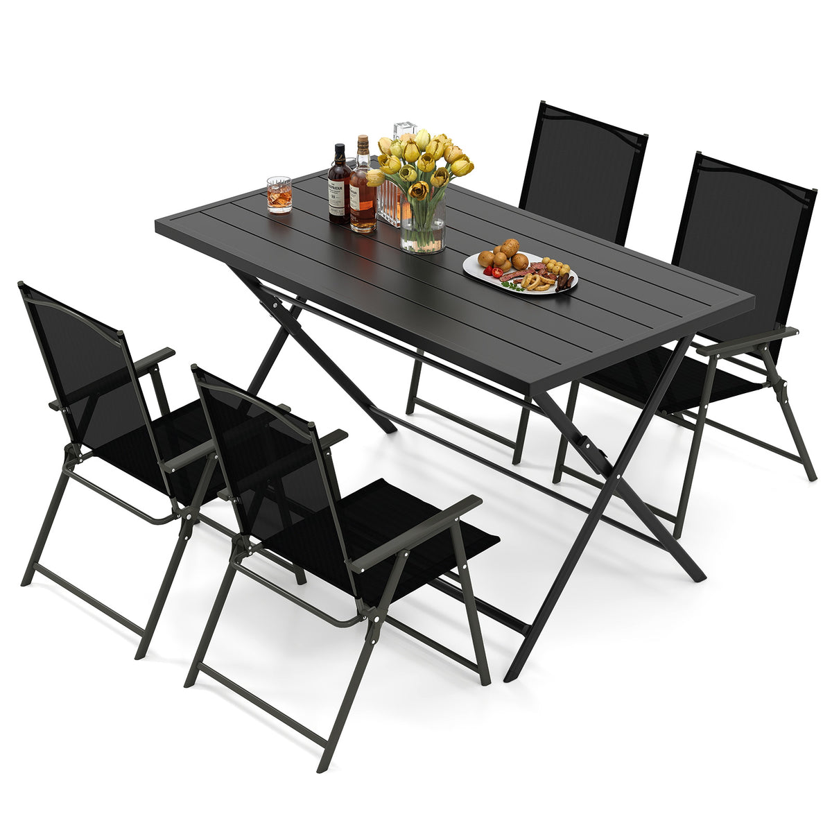 5-Piece Foldable Outdoor Dining Set with Table & Chairs