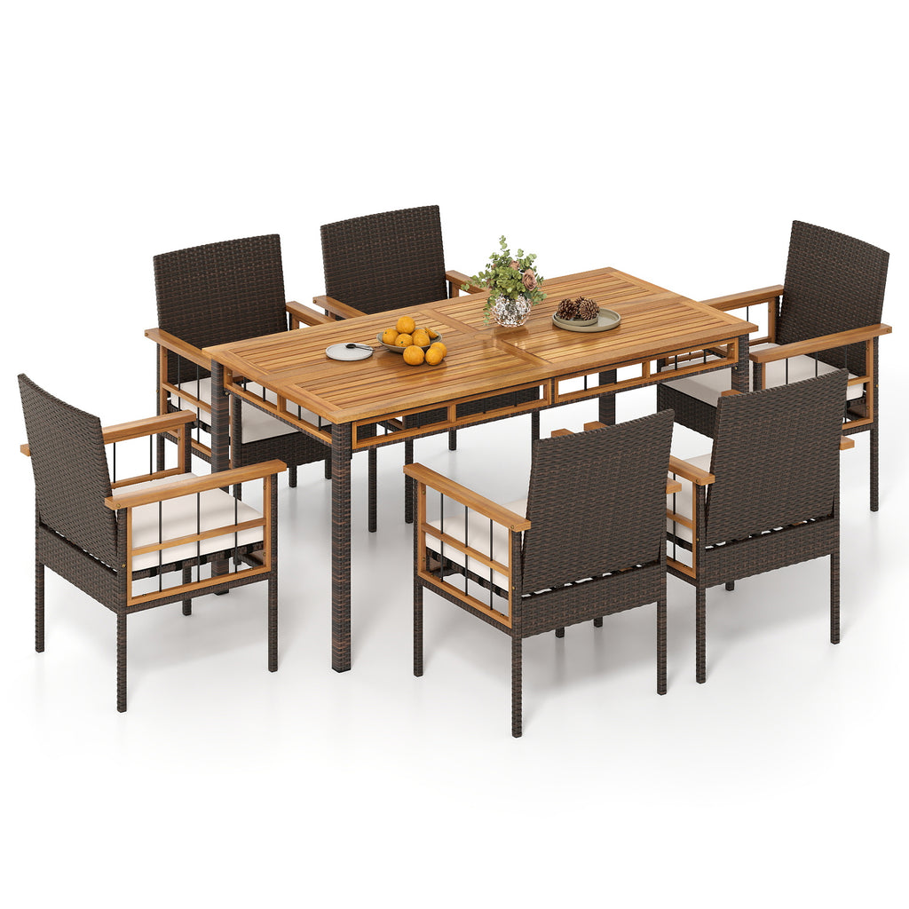 Patented 7 Pieces Outdoor Patio Dining Table Set with Hole