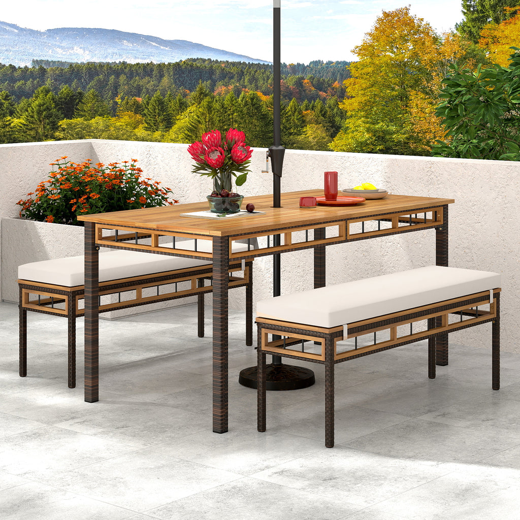 Acacia Wood Patio Dining Set - 3 Pieces with Cushions