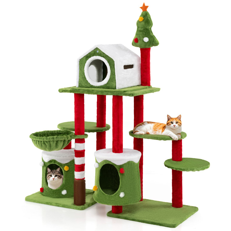 Cat Tree Tower with Christmas Gift-Shaped Condos - 58 Inch Tall Cat Furniture Set