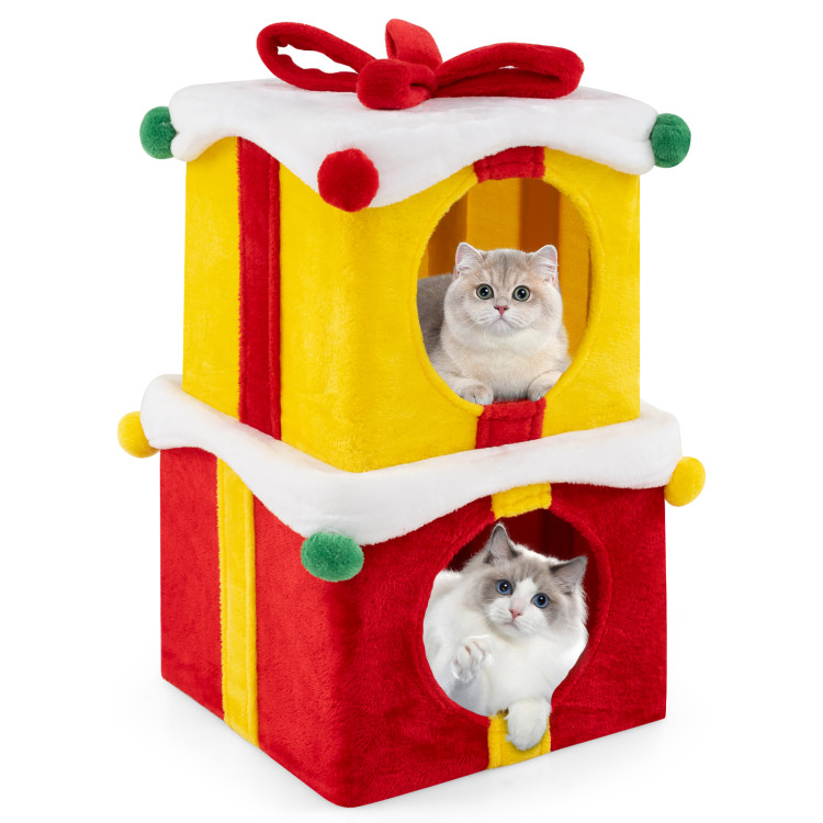 Cat Tree Tower with Christmas Gift-Shaped Condos - 58 Inch Tall Cat Furniture Set