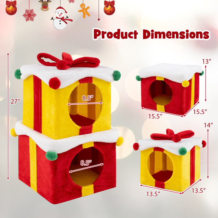 Cat Tree Tower with Christmas Gift-Shaped Condos - 58 Inch Tall Cat Furniture Set