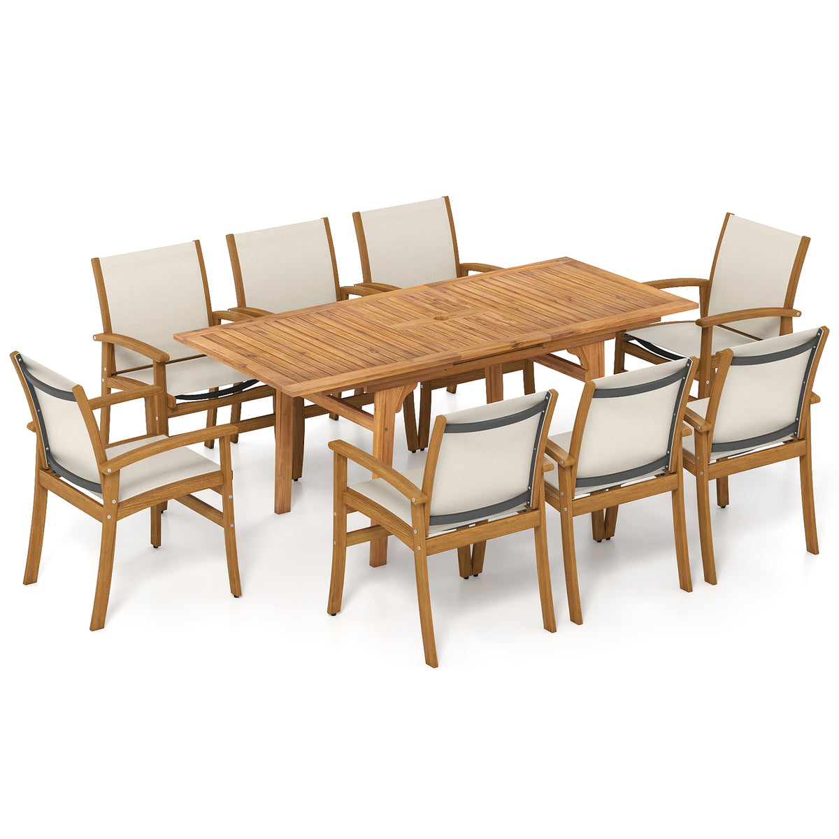 Acacia Wood Patio Dining Set for 6-8 - Gray