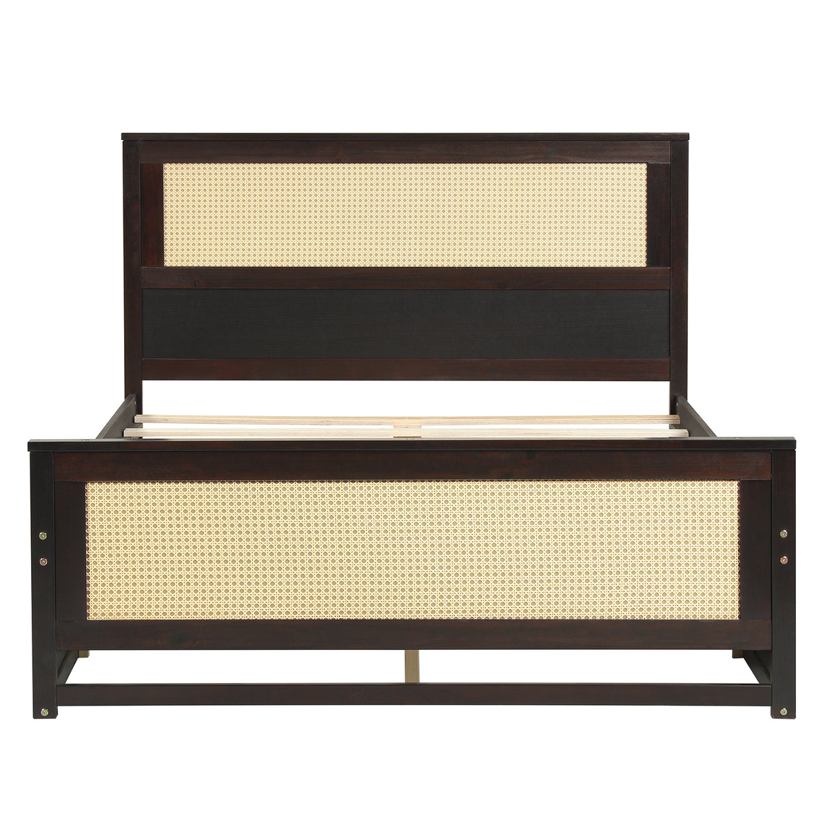 Full Size Rattan Bed Frame with Storage Drawers – Gray