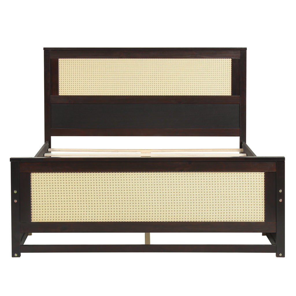 Full Size Rattan Bed Frame with Storage Drawers - Gray