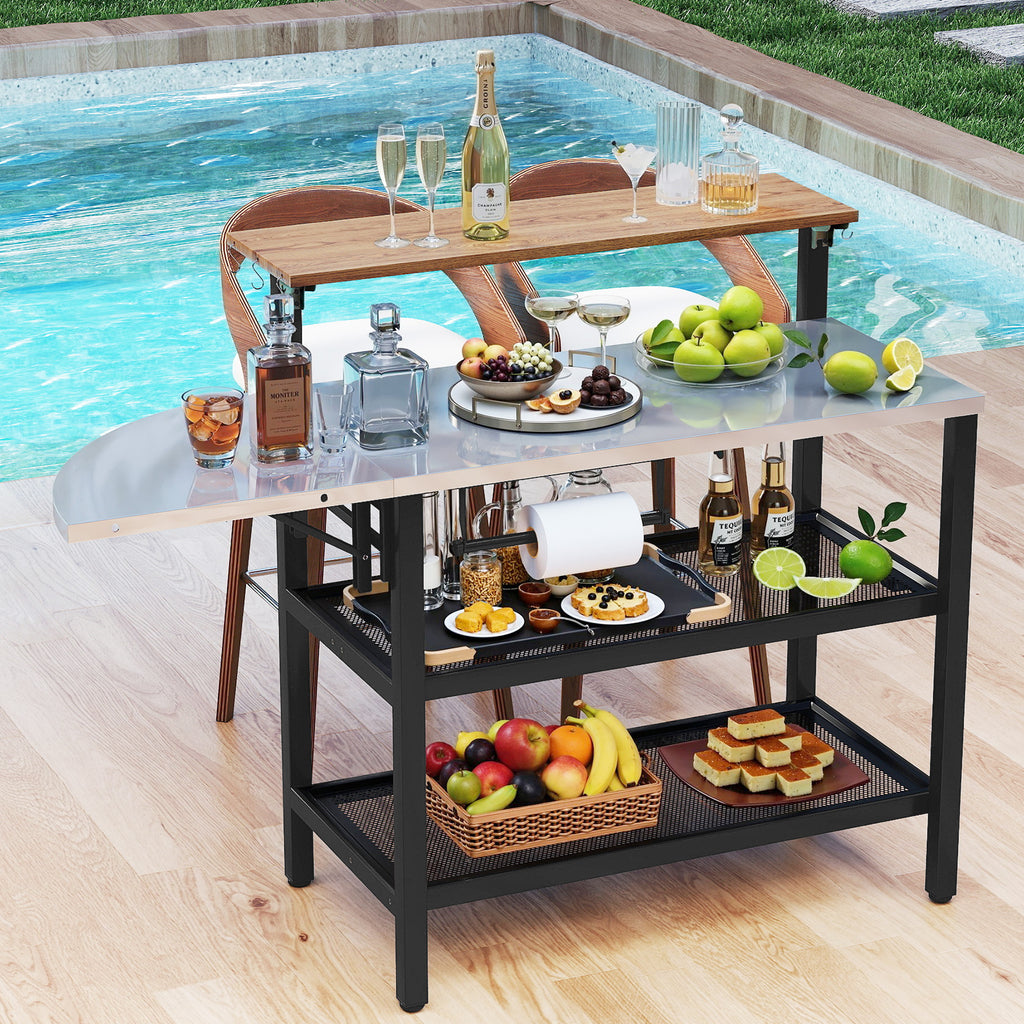 Foldable Grill Table with Flip-Up Top & Storage Shelves