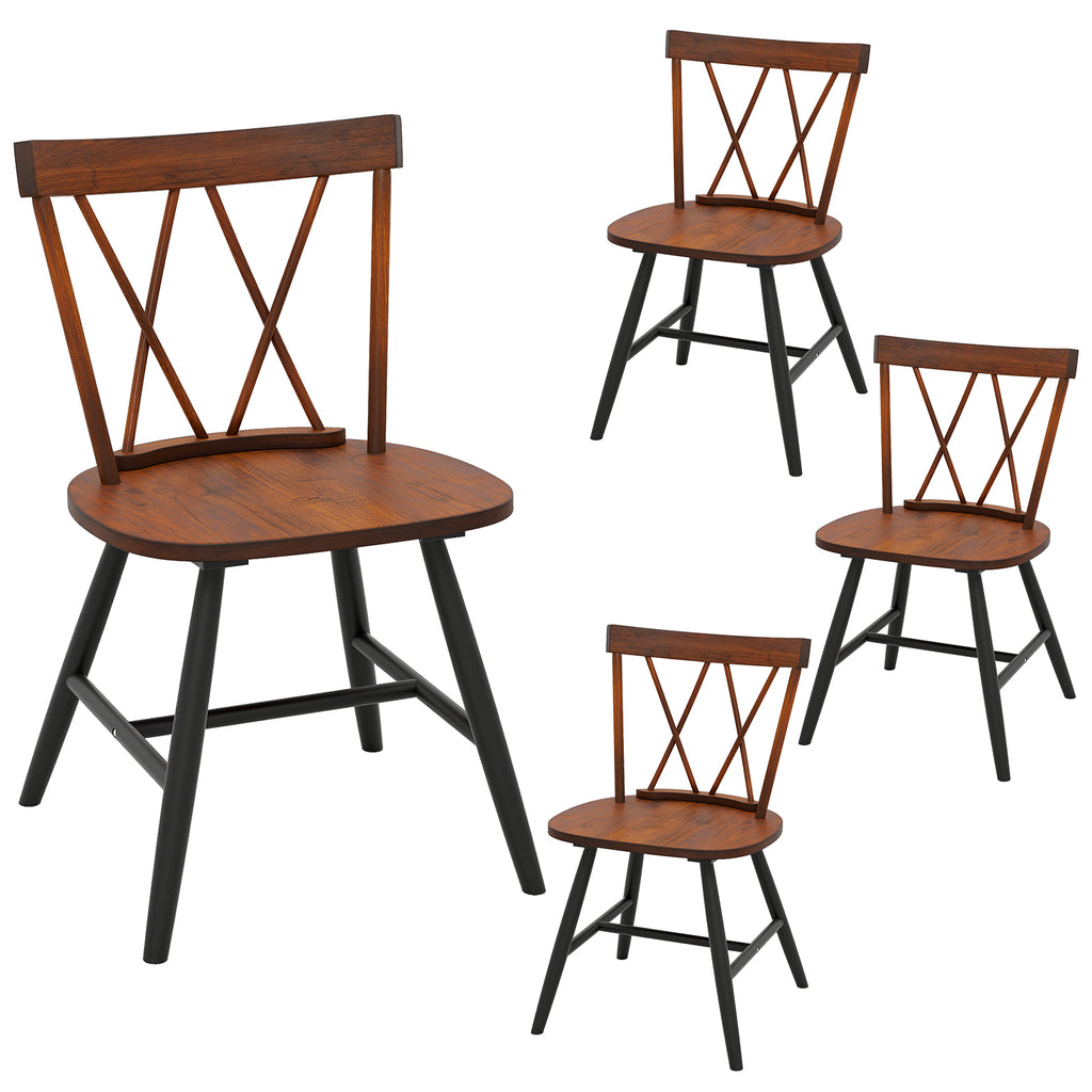 Set of 4 Dining Chairs, Dark Brown - Rubber Wood Frame