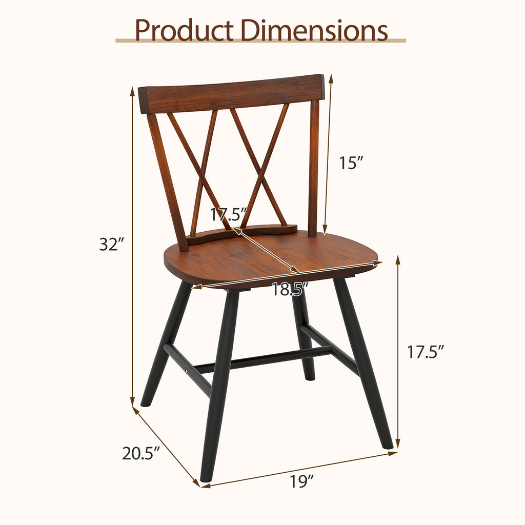Set of 4 Dining Chairs, Dark Brown - Rubber Wood Frame