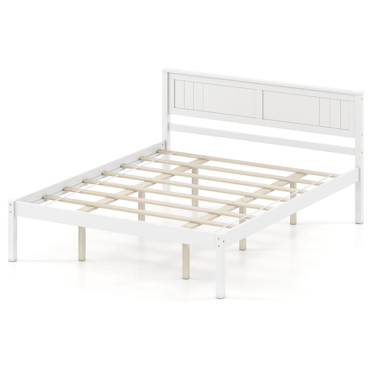 Twin Size Wood Platform Bed Frame with Slat Headboard