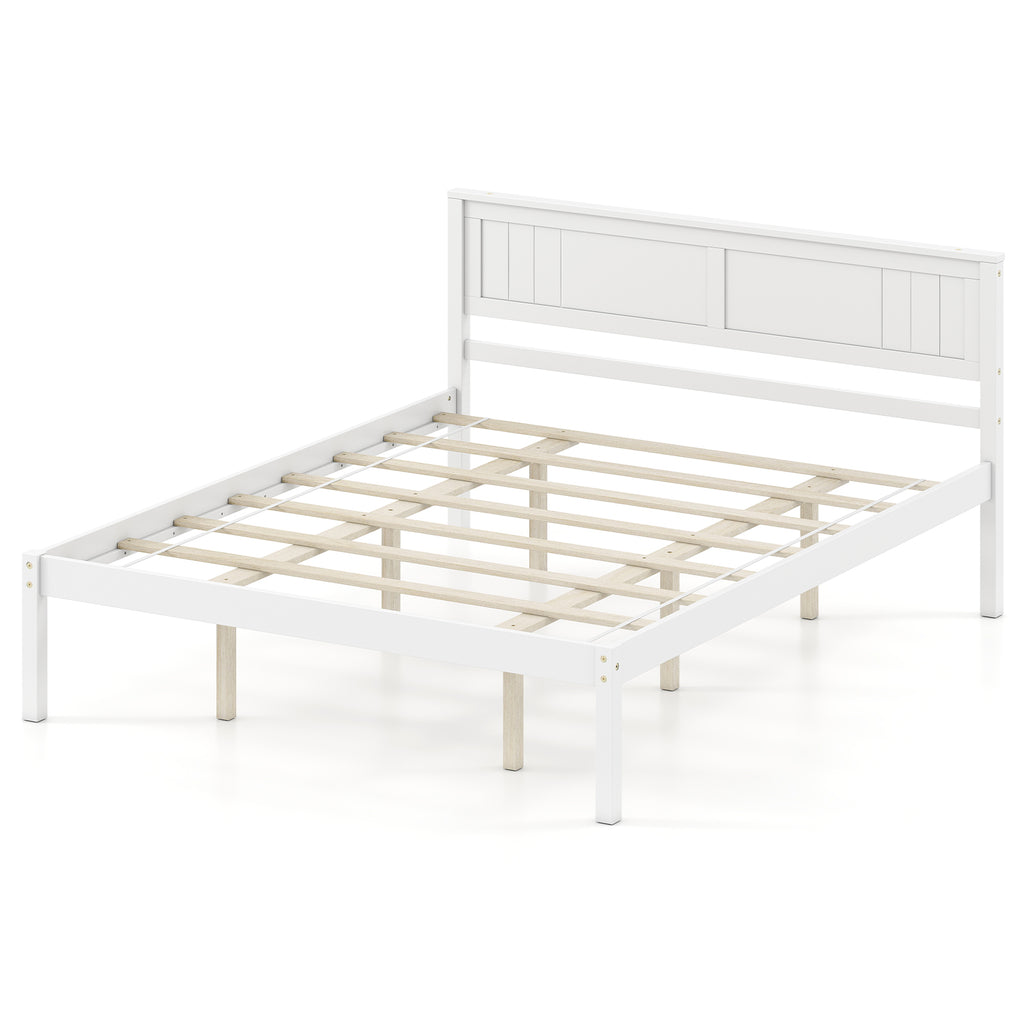 Twin Size Wood Platform Bed Frame with Slat Headboard