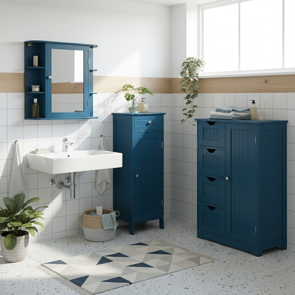 Bathroom Cabinet Set - 3 Pieces, Prussian Blue