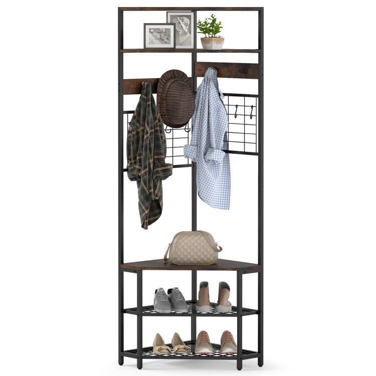 44-Inch Console Table with 5-Tier Hall Tree & Entryway Bench