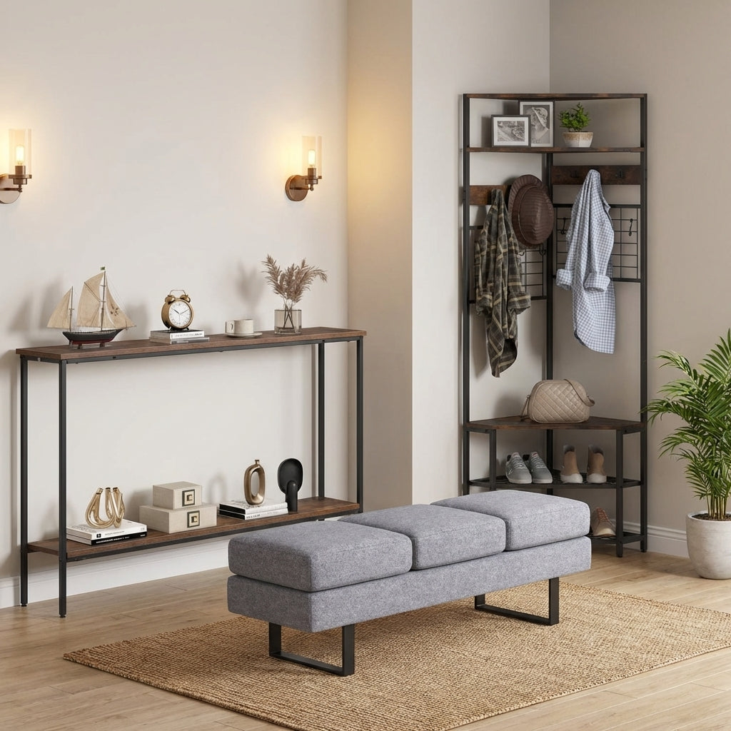 44-Inch Console Table with 5-Tier Hall Tree & Entryway Bench