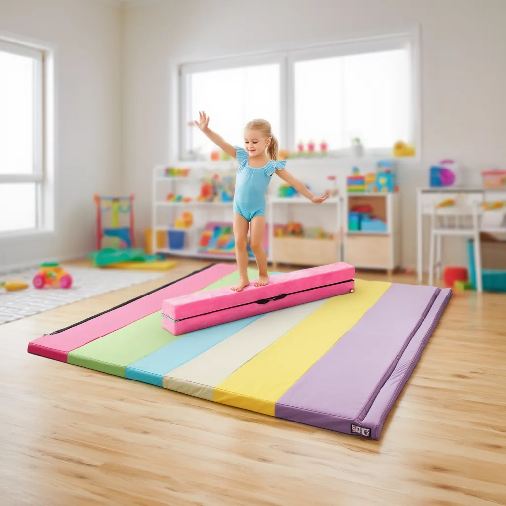 Kids & Adults Yoga Set with Mat and Balance Beam - Foldable, Non-slip, Colorful