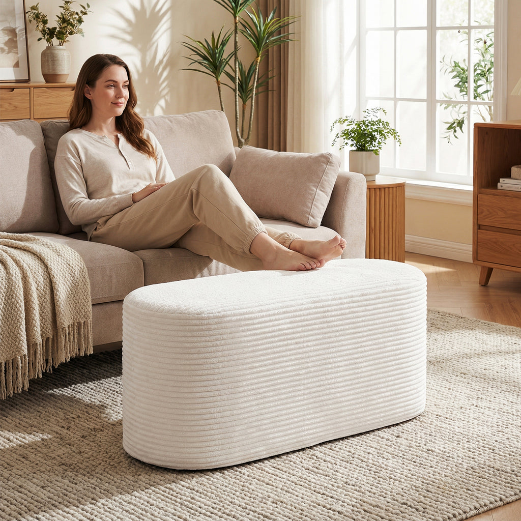 Upholstered Ottoman Bench with High-Density Sponge - Beige