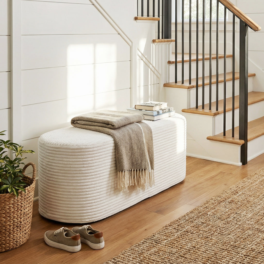 Upholstered Ottoman Bench with High-Density Sponge - Beige