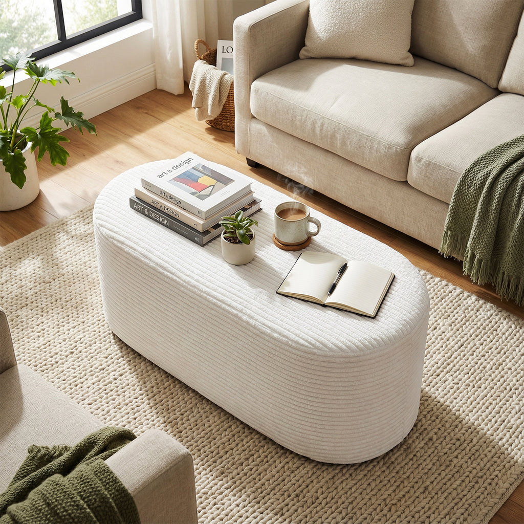 Upholstered Ottoman Bench with High-Density Sponge - Beige