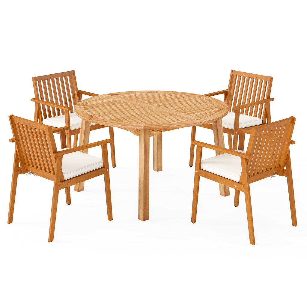 5 Pieces Acacia Wood Patio Dining Set with Umbrella Hole