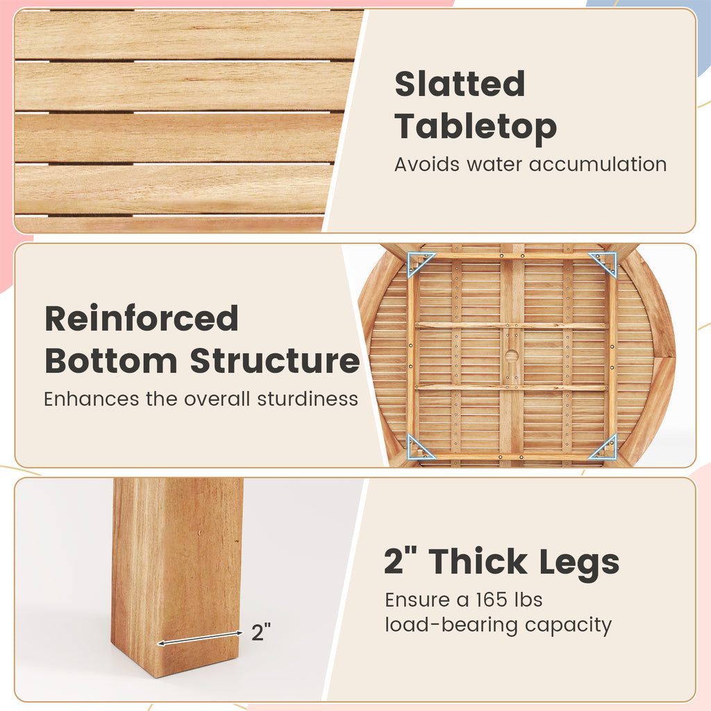 5 Pieces Acacia Wood Patio Dining Set with Umbrella Hole