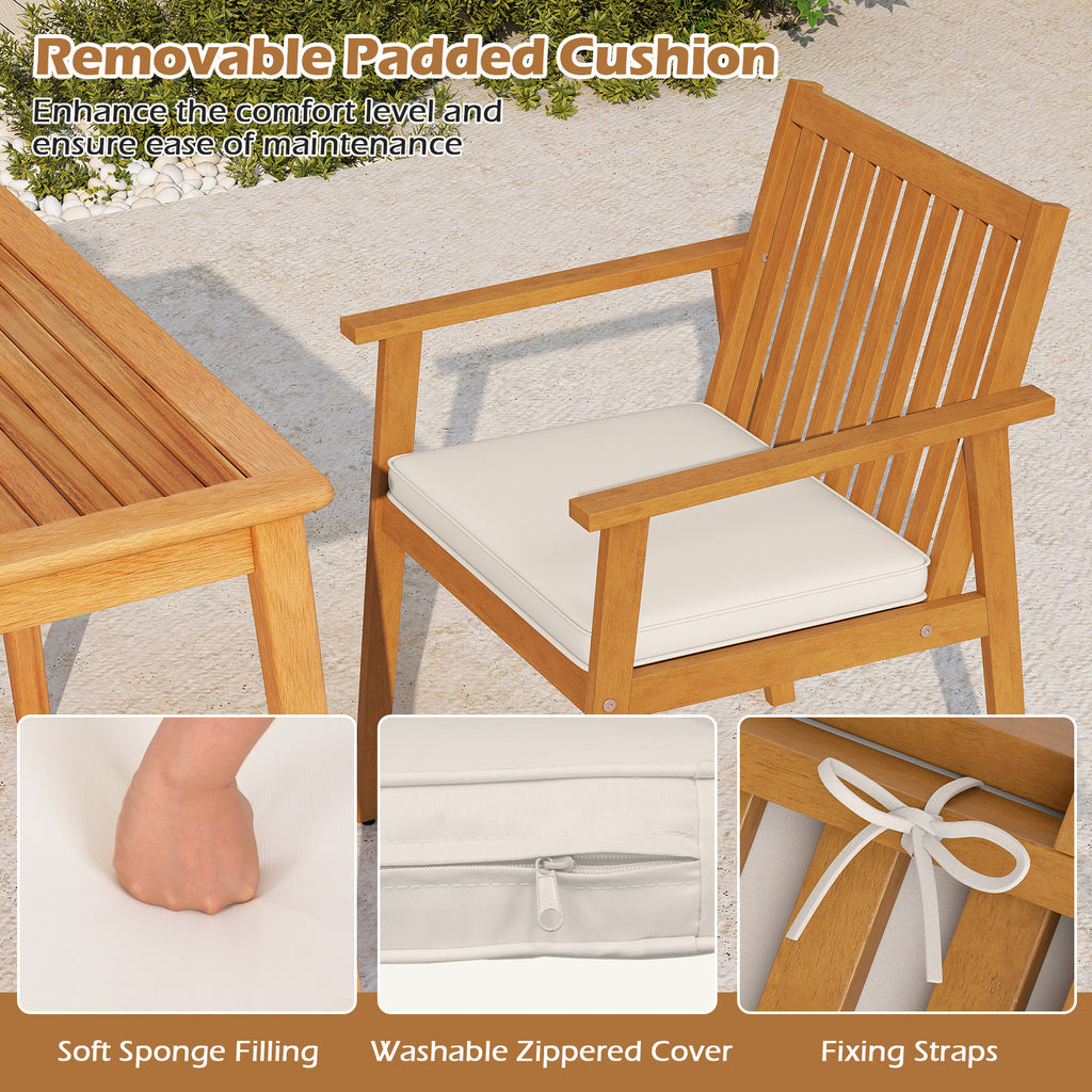 5 Pieces Acacia Wood Patio Dining Set with Umbrella Hole