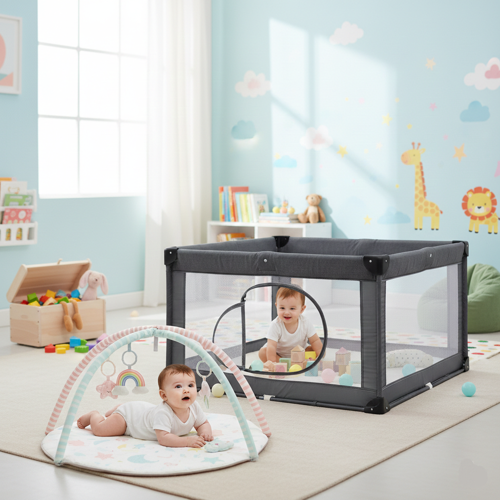 Baby Play Gym and Playpen Set with Sensory Toys, Large Enclosed Area