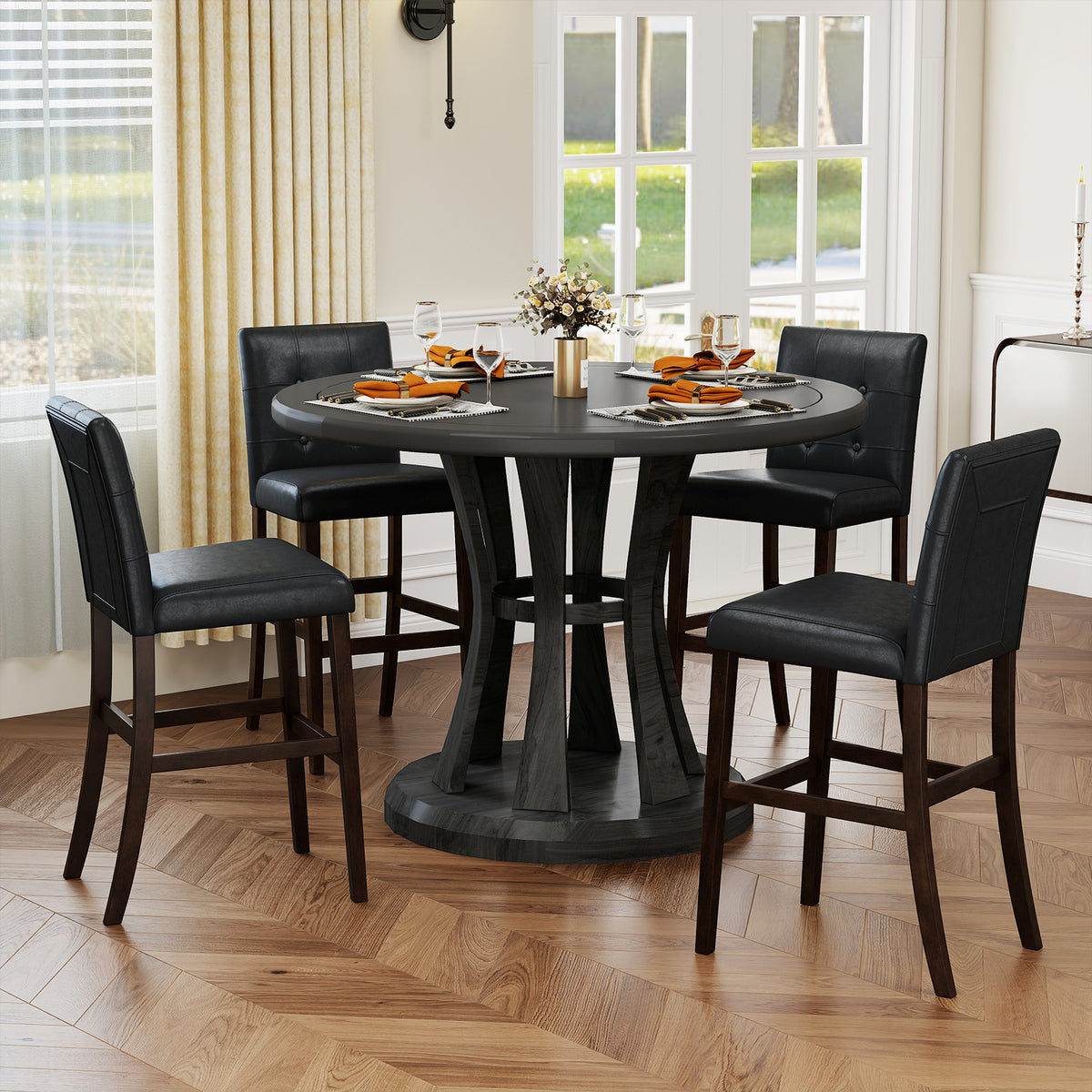 PVC Leather Bar Stools Set of 4, 24 inches
