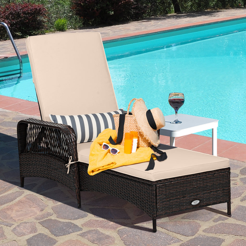 Outdoor Wicker Chaise Lounge Chair with Adjustable Backrest - Brown