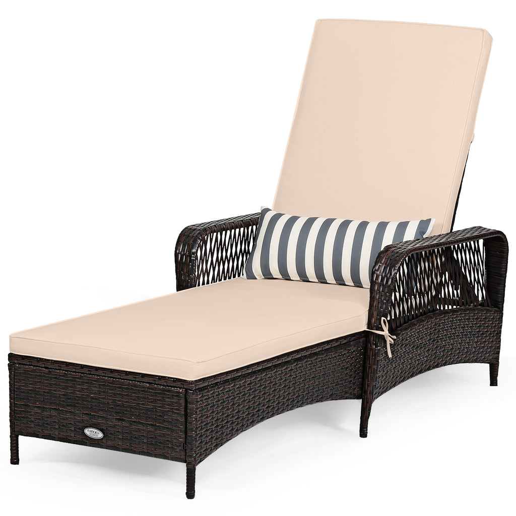 Outdoor Wicker Chaise Lounge Chair with Adjustable Backrest - Brown