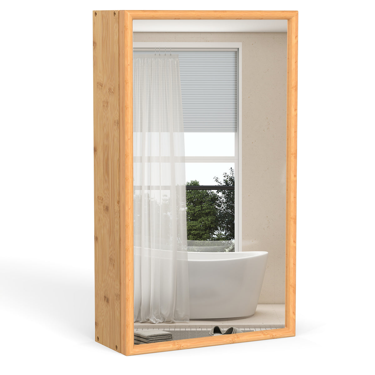 Bamboo Small Medicine Cabinet with Mirror Door and Removable Shelves