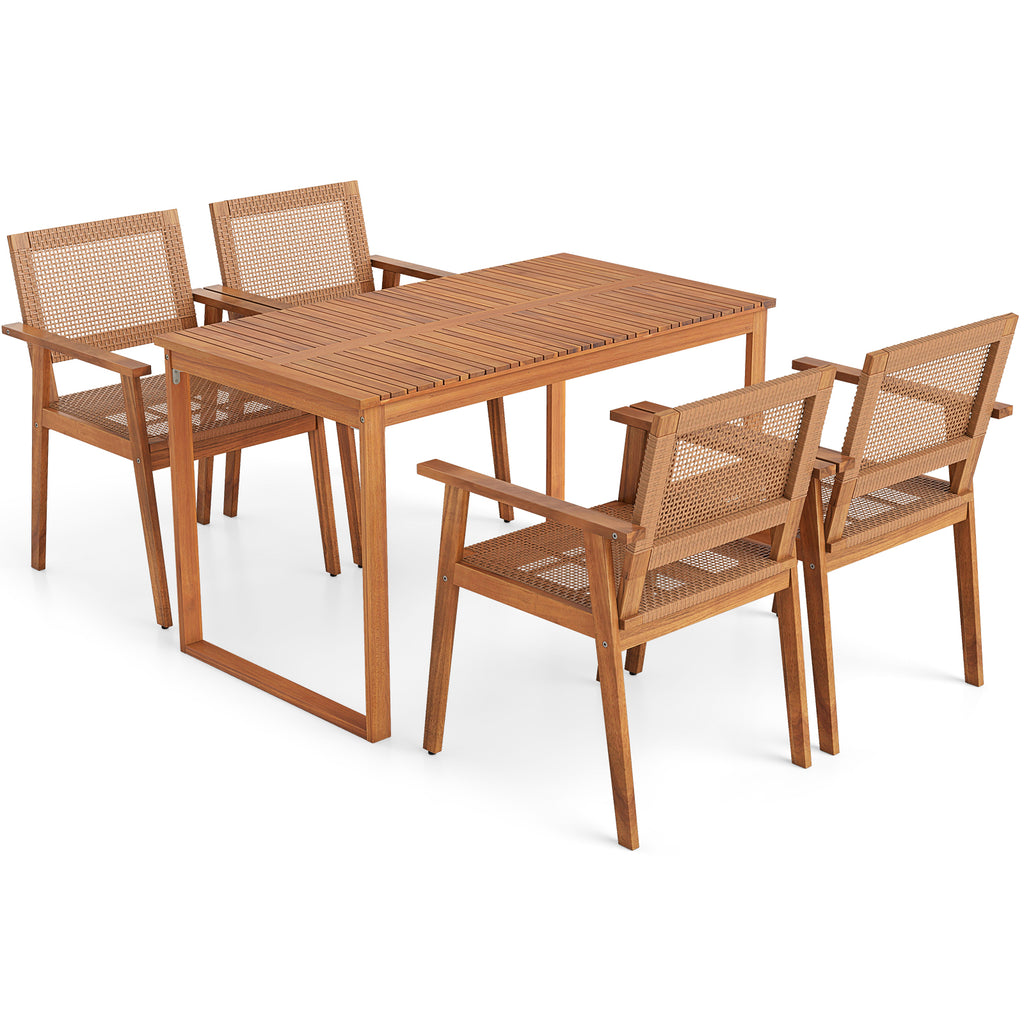 5-Piece Patio Dining Set, Brown Fabric & Metal Chairs