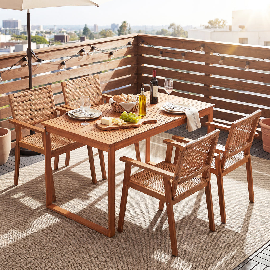 5-Piece Outdoor Dining Set - Acacia Wood & PE Rattan