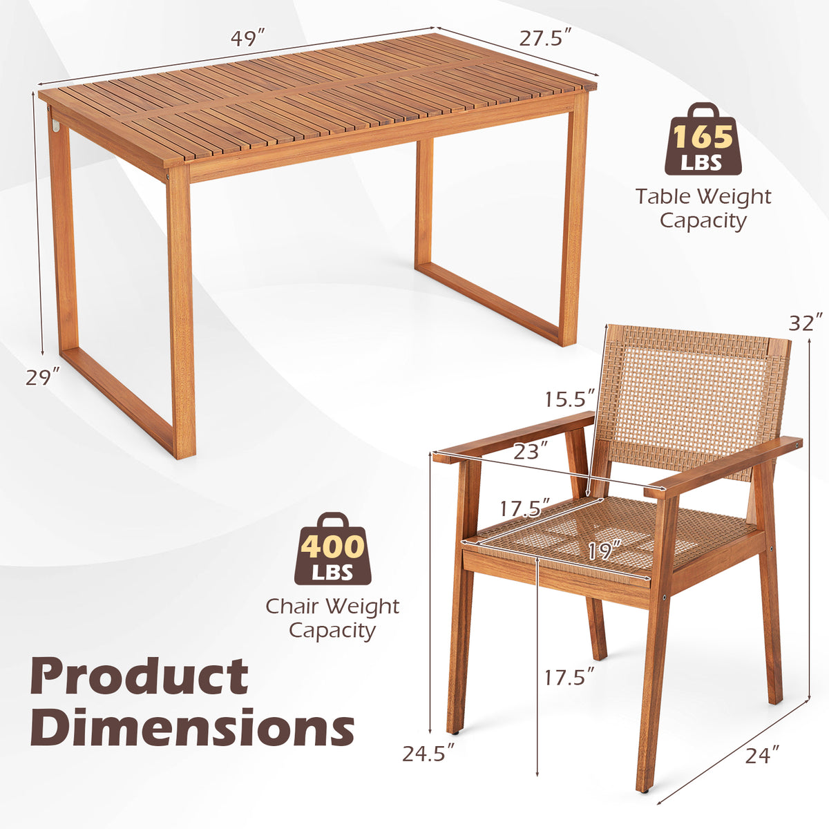 5-Piece Outdoor Dining Set - Acacia Wood & PE Rattan