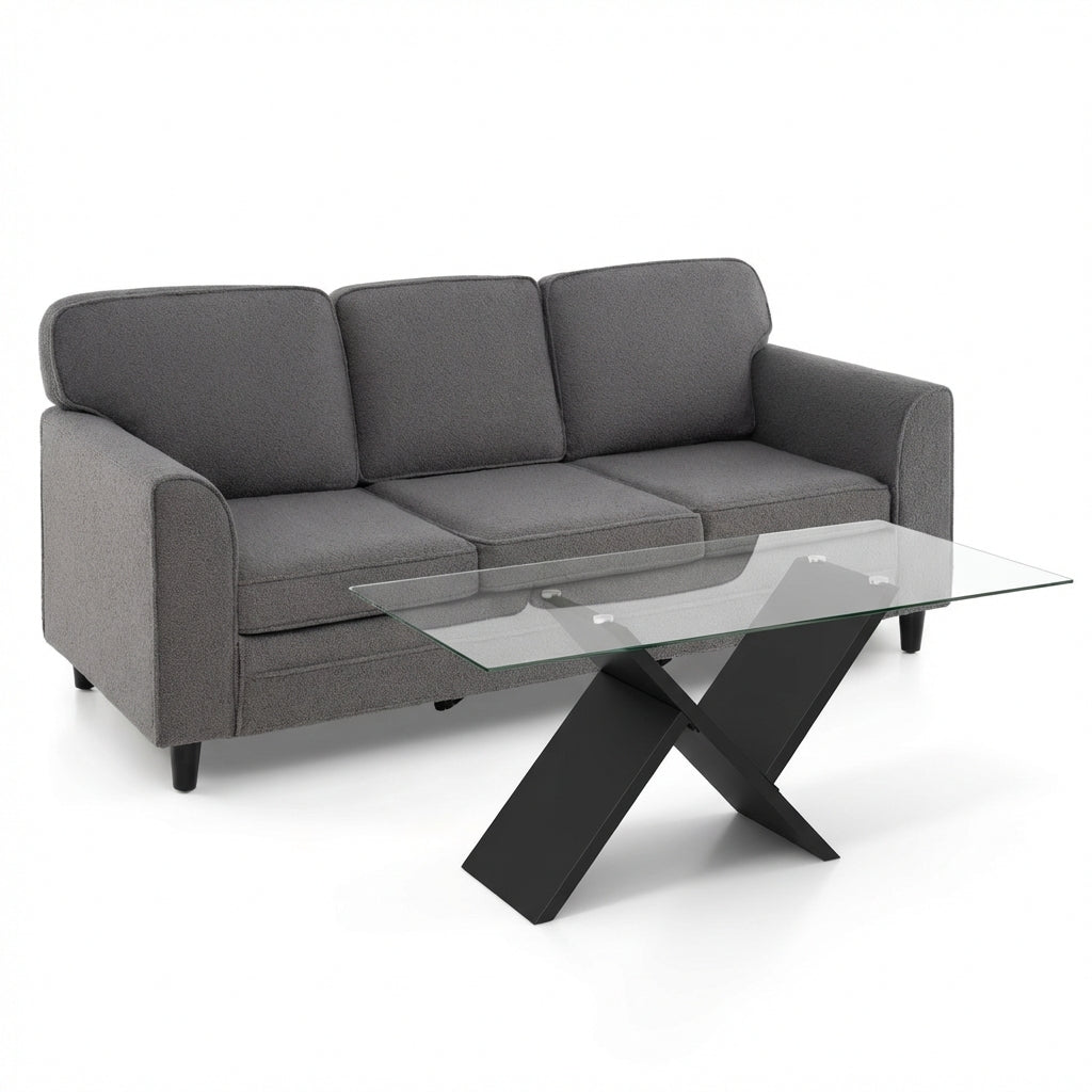 Teddy Velvet 3-Seat Sofa with Back Pillows - Gray