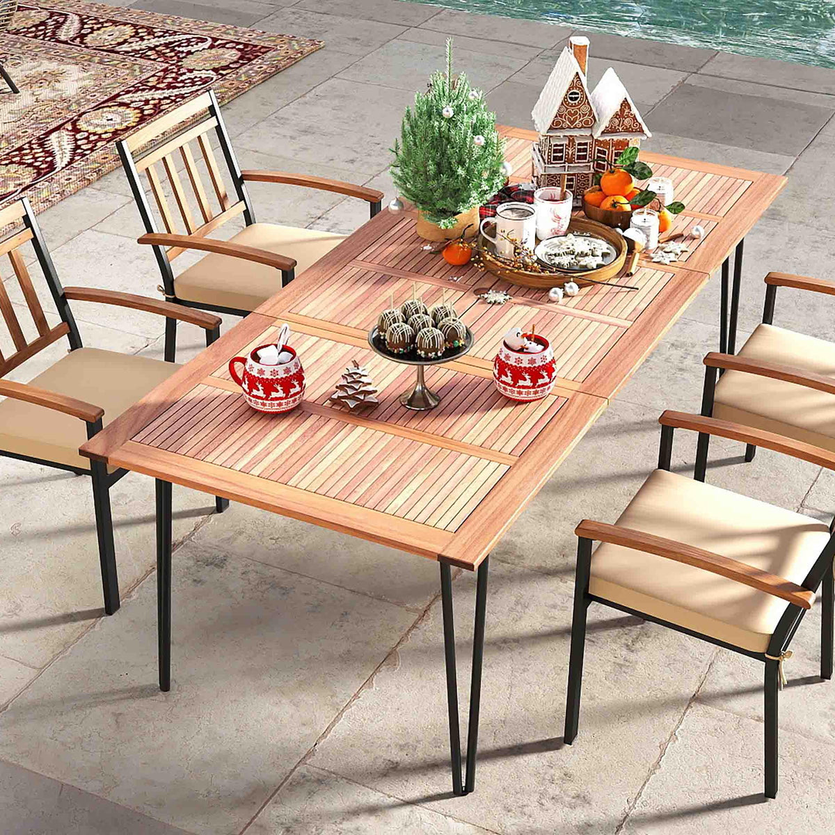63-Inch Outdoor Dining Table & 4 Chairs Set - Style C