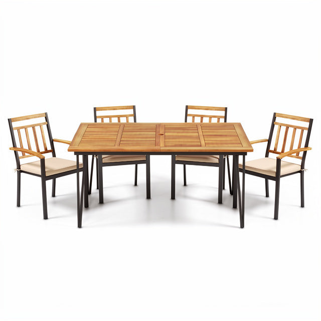 63-Inch Outdoor Dining Table & 4 Chairs Set - Style C