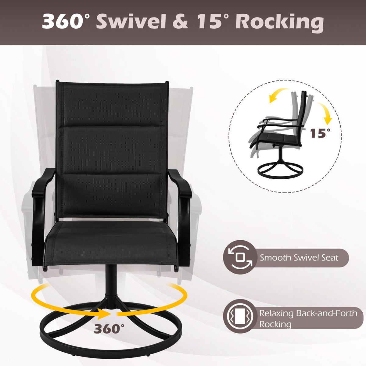 5 Pieces Outdoor Dining Set with 4 Swivel Chairs and 36 Inch Square