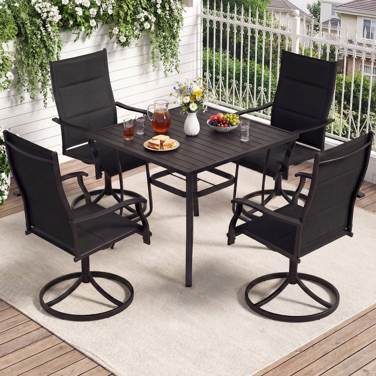 5 Pieces Outdoor Dining Set with 4 Swivel Chairs and 36 Inch Square
