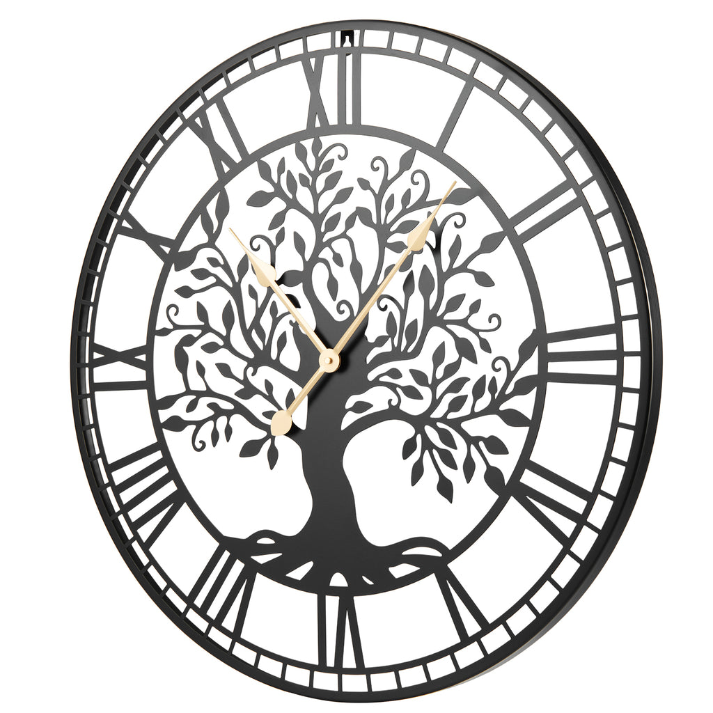 Large Wall Clock 27 Inch Tree of Life Metal Wall Decor Black Variation