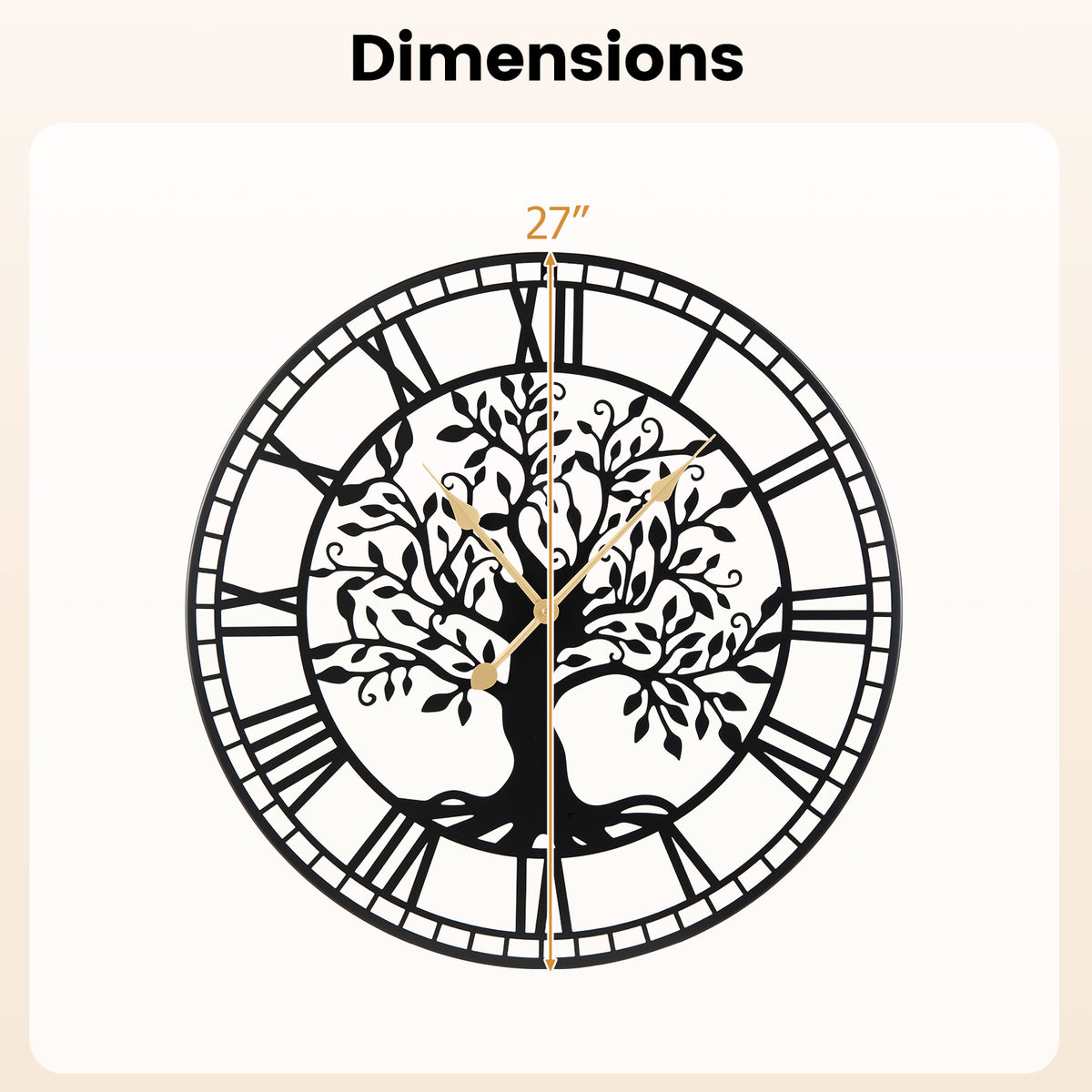 Large Wall Clock 27 Inch Tree of Life Metal Wall Decor Black Variation